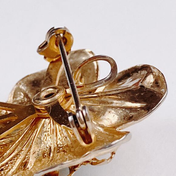 VTG 1940s Brooch Gold Tone Blue Rhinestone Layered Floral Spray Mid Century - Picture 10 of 10